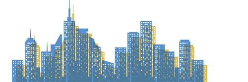 Blue and yellow city skyline